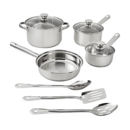 Cookware Sets Mainstays Stainless Steel 10-Piece Cookware Set Cooking Pots Set Pots and Pans Set Kitchen Cookware Set 231214