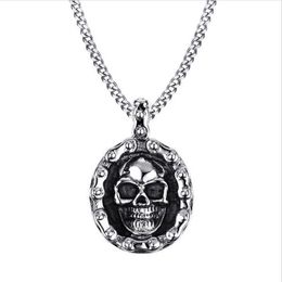 Mens Bike Necklaces Stainless Steel Vintage Skull Motorbike Chain Pendant Necklace for Men Boy Punk Style Jewelry PN-706215G