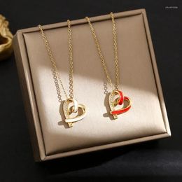 Chains Golden Silver Colour Hollow Out Heart Titanium Steel Necklace For Women Girls Shining Rhinestone Dropper Glaze