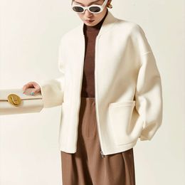 2023 Autumn/Winter Age Reducing Baseball Suit Woollen Coat Standing Collar Woollen Short Coat Top Women's Double Faced Cloth