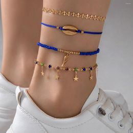 Anklets Bohemia Shell Leaf Anklet Set For Women Girl Charms Simple Star Pendants Geometric Multilayer Foot Chains Jewelry 24928