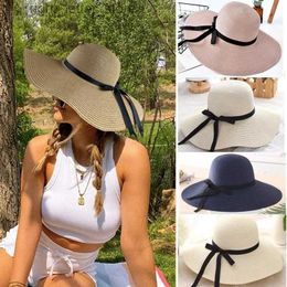 Wide Brim Hats Bucket Hats New Simple Foldable Wide Brim Floppy Girls Straw Hat Sun Beach Women Summer UV Protect Travel Cap Lady Female YQ231215