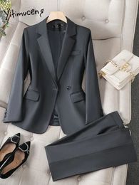 Women's Suits Blazers Yitimuceng Black Office Ladies Pants Suit Autumn Winter 2023 Long Sleeve Casual Blazer Jacket 2 Piece Set 231214