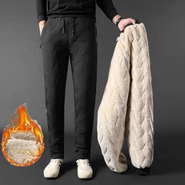 Mens Pants Winter Thick Warm Sweat Jogging Wool Big Trouser Plus Size Zipper Pocket Work 6XL Black 231215