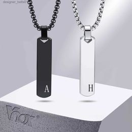 Pendant Necklaces Vnox Initial Bar Necklace for Men Thick Geometric Vertical Bar Pendant with A-Z Letters Casual Simple Collar Gift for HimL231215