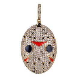 Hip Hop Jewellery Cubic Zircon Gold Saw Horror Movie Theme Iced Out Pendant Men's Gifts Horror Mask Pendant Necklaces288f