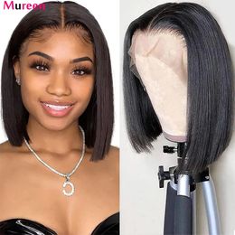 Synthetic Wigs Straight Bob Wig Lace Front Human Hair Womens HD Transparent Full Adhesive Free 231215