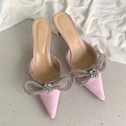 Pointed Bow Sandals Designer Headed Water Diamond Ankle Lacing Shoes Wedding Gladiator Comfortable Women's Shoes EU35-40 with Box