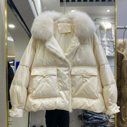 Women s Down Parkas 2023 Winter Women Real Fur 90 White Duck Jacket Short Puffer Coat Female Vintage Mink Patchwork Parka Coats 231215