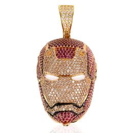 24K Gold Plated Iced Out Big Iron Men Necklace Pendant Micro Paved Cubic Zircon Charm Bling Bling Hip Hop Jewelry313R