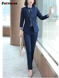 Women's Suits Blazers Fotvotee Formal Pant for Women 2023 Fashion Office Ladies Long Sleeve Slingle Button Blazer and Trousers 2 Piece Set 231214