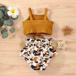 Clothing Sets 0-18 Months Newborn Infant Baby Girl Clothes Sets Fashion Solid Ribbed Vest Top+Bowknot Leopard Print Shorts Sets Summer Outfits R231215