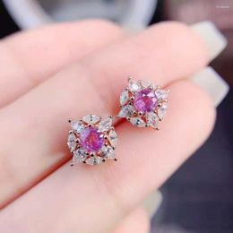 Stud Earrings Tourmaline Fashion Pink Women's S925 Sterling Silver Natural Gem Fine Weddings Jewellery MeiBaPJ FS