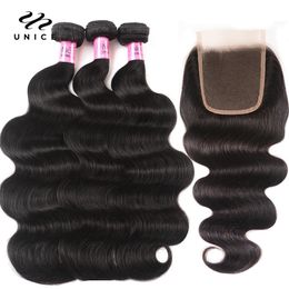 Synthetic Wigs UNICE HAIR 4x4 Lace Closed Strap Malaysian Body Wave 34 Band Remi Human Hair Bundle 231215