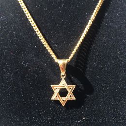 Men Stainless Steel Gold Star of David Necklace Hip hop Punk Style Classic Six-pointed Hexagram Pendant Necklace Chain Jewelry284e