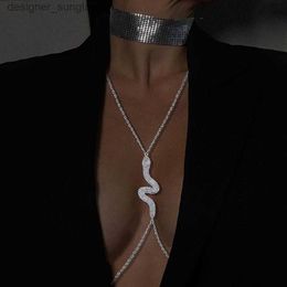 Other Fashion Accessories Sexy Snake Chest Chain Necklace Harness Jewellery for Women Metal Rhinestone Bo Chain Bikini Crystal Clothing Accessories DecorL231215