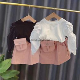 Pullover Girls Puff Sleeve T-Shert Spring New Children's Pu Leather Meery Where Wharing Weatherwear Kid Lottoming Shirt Spring Autumnl231129