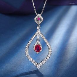 Pendant Necklaces EYIKA Luxury Bridal Wedding Jewellery Accessories Gift Red Green Blue Zircon Double Hollow Water Drop Necklace For Women