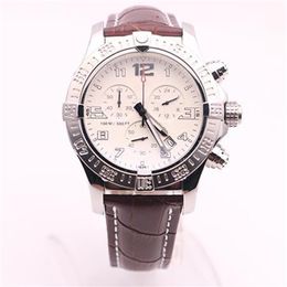 DHgate selected supplier watches man seawolf chrono white dial brown leather belt watch quartz battery watch mens dress watches274c