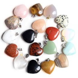 Luckyshine 10 Pcs Lot Heart-shaped Rainbow Natural crystal Gemstone Silver Necklace Pendant Fashion Women Vintage Pendant 20 23 mm262H