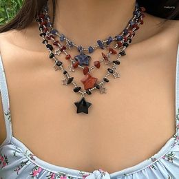 Pendant Necklaces Stone Beads Chain With Stars Necklace For Women Y2K Trendy Beaded Choker Fashion Sweet GirlsNeck Jewellery Gifts