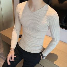 Men's Sweaters Winter Sweaters Men Korean Fashion Streetwear V-Neck Sweaters Solid Colour Men Cashmere Sweater Woollen Slim Trends S-3XL 231215