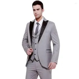 Men's Suits Men Tuxedo Groomsmen Fashion Peaked Lapel Grooms Tuxedos Grey Wedding ( Jacket Pants Vest)