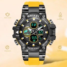 Wristwatches SMAEL Men Sport Digital Watch Dual Time Display Analog LED Electronic Quartz Wristwatch 50m Waterproof Swimming Watches Man