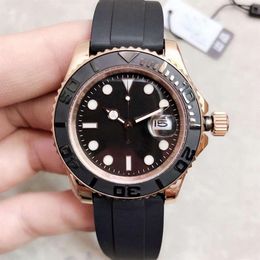 ST9 Everose Gold Watches 40MM Automatic Mechanical Men Watch Black Dial Rotatable Bezel Master Rubber Strap Mens Wristwatches250v