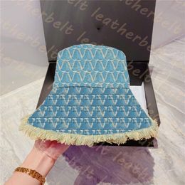 Designer Denim Fisherman Hat Retro Wide Brim Sun Hat Letter Jacquard Bucket Travel Beach Sunscreen Hats246p