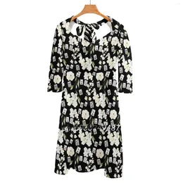 Casual Dresses Floral Mahjong Evening Party Midi Sexy Dress Female Sweet One Piece Korean Mahjongg Mah Jongg Jong