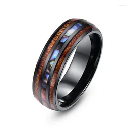 Wedding Rings Aroutty Fashion Couple 8mm Stainless Steel Ring Hawaiian Koa Wood Abalone Shell Men Women Band