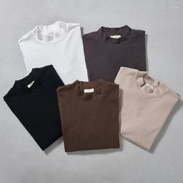 Men's T Shirts Autumn Winter Cotton Heavyweight Half High Collar T-shirt Solid Color Warm Soft Bottoming Tops Fashion Simple Pullovers