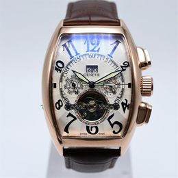 Tourbillon hollow mechanical automatic mens watches skeleton leather belt day date men dress designer watch drop male wris275w