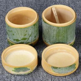Mugs Natural Material Bamboo Tube Cup Mug Skinned Wth Lid Spoon Steamed Rice Smooth Surface Milk Tea