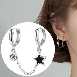 Hoop Earrings Double Pierced Star Zircon Ear Stud Metal Chain Dangler For Women Girls Fashion Personlity Drop Jewellery