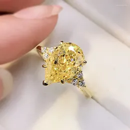 Cluster Rings SpringLady Solid Silver 925 Ring 8 12MM Water Drop Created Moissanite Citrine Engagement For Women Fine Jewellery