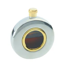 High quality mirror 5oz Round 304 stainless steel hip flask with glasses windows ,sliver or golden color