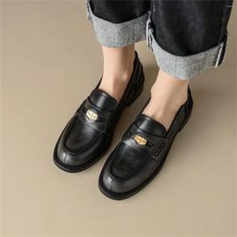 Dress Shoes Metal Decoration Loafers Round Toe Solid Flat With Heels Sewing Concise Style Zapatos Para Damas En Oferta