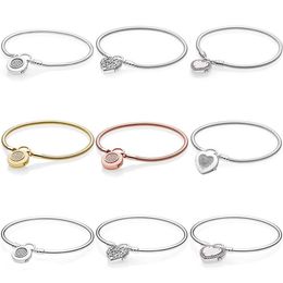 Moments Lock Your Promise Regal Heart Signature Padlock Bracelet Fit Fashion 925 Sterling Silver Bangle Bead Charm DIY Jewelry223S