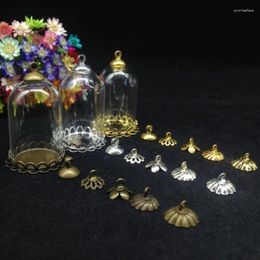 Pendant Necklaces 50sets/lot 30 20 Clear Tube Bell Glass Globe With Double Lace Tray Cap Vial Fashion Necklace Jewellery Diy Jars Vase