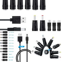New Laptop Adapters Chargers 11in1 5V USB to 5.5x2.1mm 3.5mm 4.0mm 4.8mm 6.4mm 5.5x2.5mm Type C Micro Mini USB Plug Charge Cord for Router Cellphone