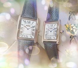 Couple Mens Women Watch Luxury Fashion Square Roman Tank Ultra Thin Clock Genuine Leather Strap Quartz Movement Lovers Rose Gold Silver Colour Wristwatch Gifts