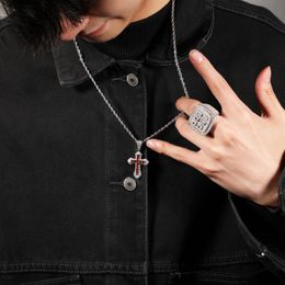 Men Stainless Steel Crossing Pendant Necklace Jewelry Blue zircon necklace hip hop fashion diamond all-match sweater chain265C