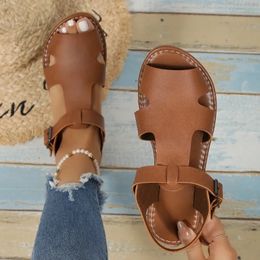 Sandals Casual Buckle Strap Low Heel Sandals for Women 2024 Summer Solid Pu Ladies Shoes Rubber Women's Sandals 231215