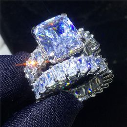 Vecalon Vintage Ring Sets 925 sterling silver Princess cut Diamond Engagement Wedding band rings for women men Jewelry2855