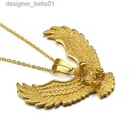 Pendant Necklaces Fashion Personality Punk Biker Style Gold Colour Animal Hk Wing Pendants Necklace for Men Trend JewelryL231215