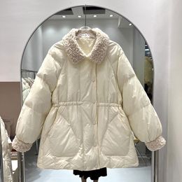 Lamb hair splicing white duck down short down jacket for women's winter new loose and fashionable versatile