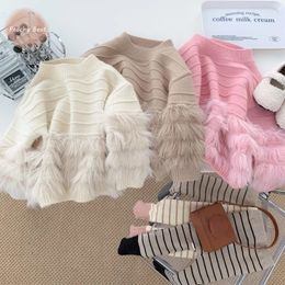 Pullover Fashion Baby Girl Princess Plush Knitted Sweater Long Sleeve Infant Toddler Child Pullover Wool Tops Coat Baby Clothes 18M-14Y 231215