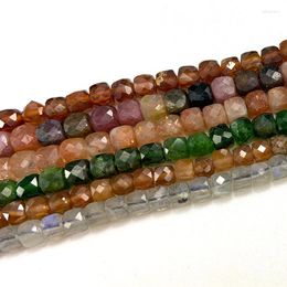 Loose Gemstones Natural Garnet Labradorite Sunstone Tourmaline Beads Faceted Cube DIY Spacer For Jewelry Making Bracelet Gift